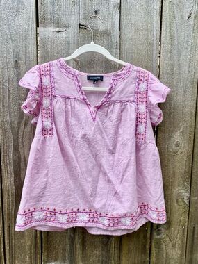 Calligraphie Embroidered Pale Pink Blouse